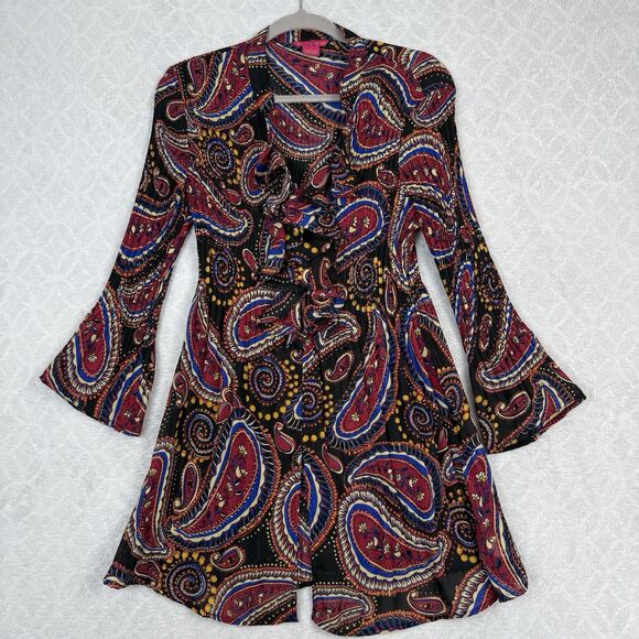 Vtg Y2K Pleated Ruffle Top Womens Large Paisley Boho Whimsigoth Dark Fairy 2000s - Picture 1 of 11